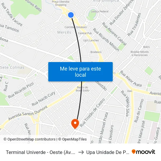 Terminal Univerde - Oeste (Av. Leopoldino De Oliveira, 5100) to Upa Unidade De Pronto Atendimento map