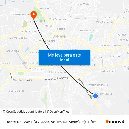 Frente Nº. 2457 (Av. José Vallim De Mello) to Uftm map