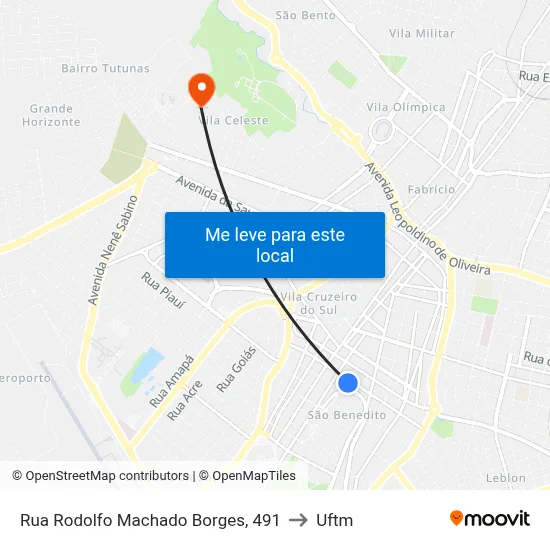 Rua Rodolfo Machado Borges, 491 to Uftm map