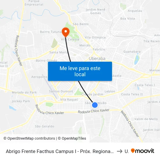 Abrigo Frente Facthus Campus I - Próx. Regional De Saúde São Cristóvão / Sentido Terminal Gameleiras (Rua Manoel Gonçalves Rezende) to Uftm map