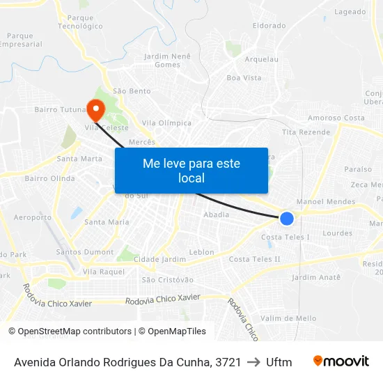Avenida Orlando Rodrigues Da Cunha, 3721 to Uftm map
