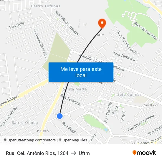 Rua. Cel. Antônio Rios, 1204 to Uftm map