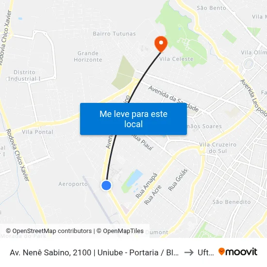 Av. Nenê Sabino, 2100 | Uniube - Portaria / Bloco S to Uftm map