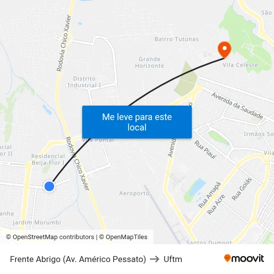 Frente Abrigo (Av. Américo Pessato) to Uftm map