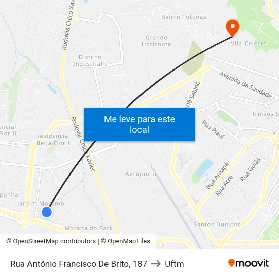 Rua Antônio Francisco De Brito, 187 to Uftm map