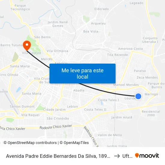 Avenida Padre Eddie Bernardes Da Silva, 1890-1954 to Uftm map
