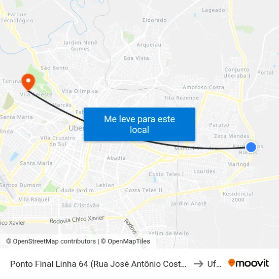 Ponto Final Linha 64 (Rua José Antônio Costa Vieira) to Uftm map