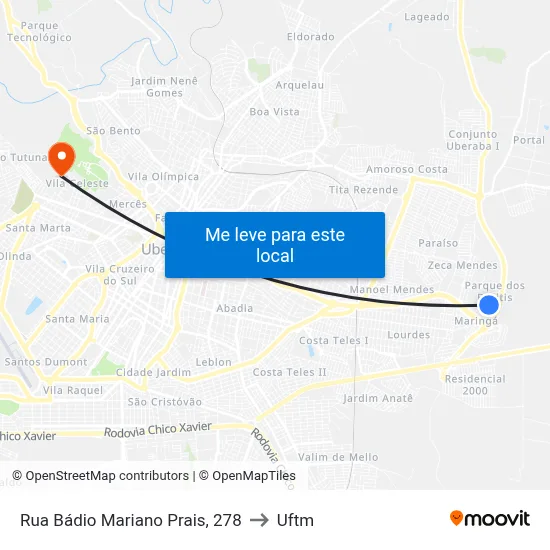 Rua Bádio Mariano Prais, 278 to Uftm map