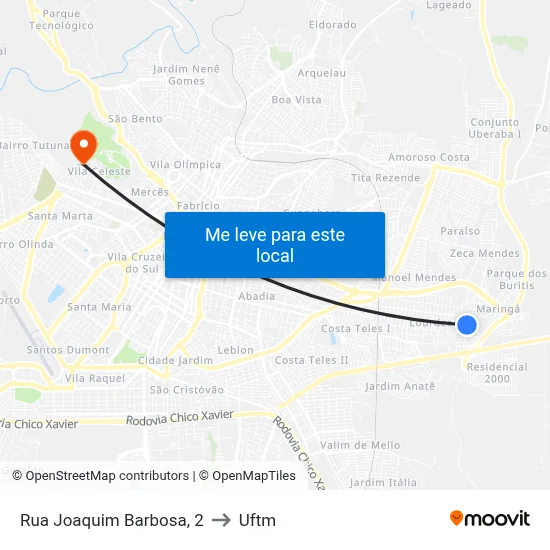 Rua Joaquim Barbosa, 2 to Uftm map