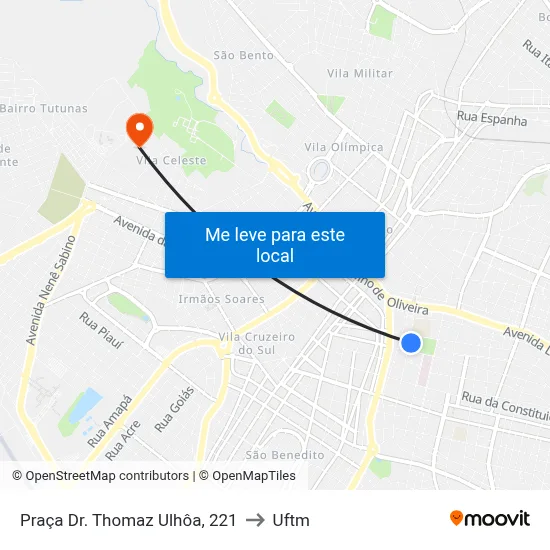 Praça Dr. Thomaz Ulhôa, 221 to Uftm map