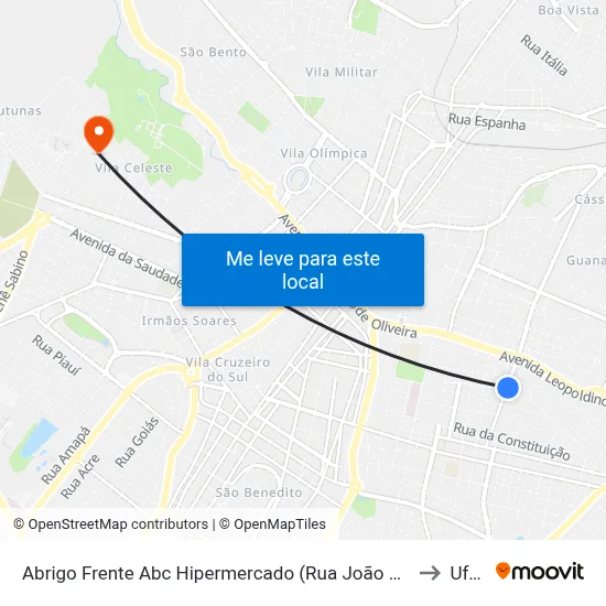 Abrigo Frente Abc Hipermercado (Rua João Alfredo) to Uftm map