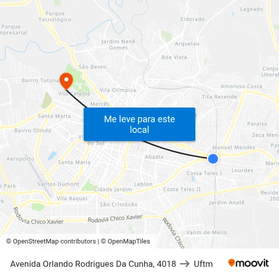 Avenida Orlando Rodrigues Da Cunha, 4018 to Uftm map