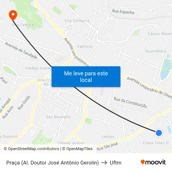 Praça (Al. Doutor José Antônio Gerolin) to Uftm map