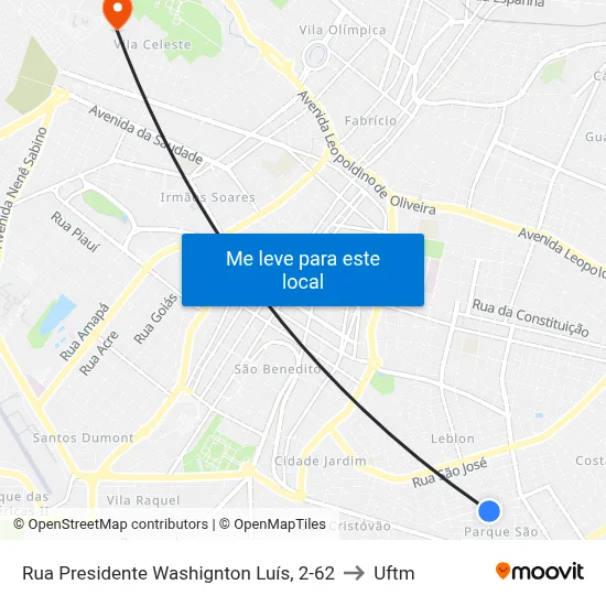 Rua Presidente Washignton Luís, 2-62 to Uftm map