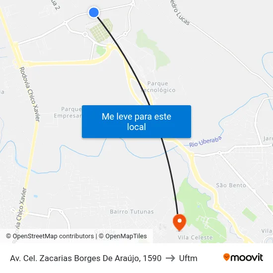 Av. Cel. Zacarias Borges De Araújo, 1590 to Uftm map