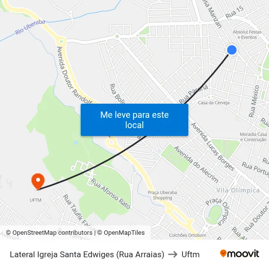 Lateral Igreja Santa Edwiges (Rua Arraias) to Uftm map