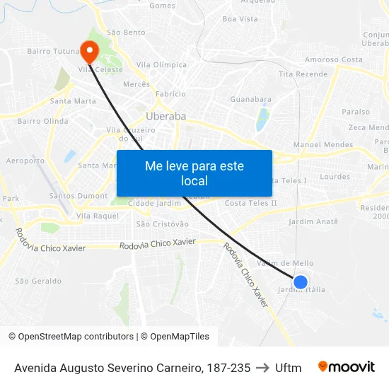 Avenida Augusto Severino Carneiro, 187-235 to Uftm map