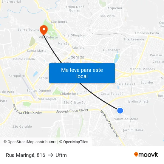 Rua Maringá, 816 to Uftm map
