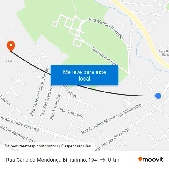 Rua Cândida Mendonça Bilharinho, 194 to Uftm map