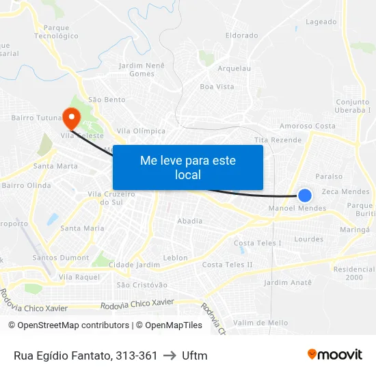 Rua Egídio Fantato, 313-361 to Uftm map