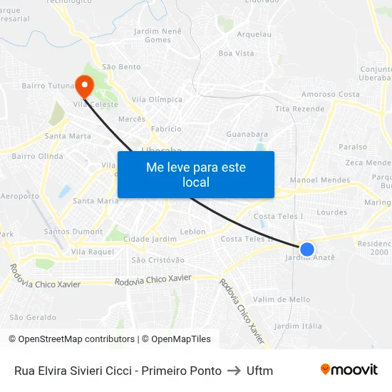 Rua Elvira Sivieri Cicci - Primeiro Ponto to Uftm map