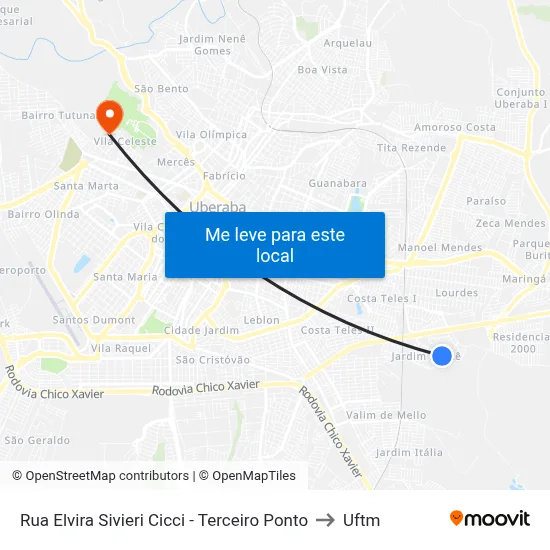Rua Elvira Sivieri Cicci - Terceiro Ponto to Uftm map