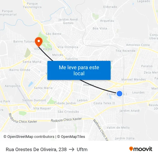 Rua Orestes De Oliveira, 238 to Uftm map