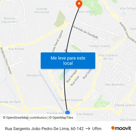 Rua Sargento João Pedro De Lima, 60-142 to Uftm map