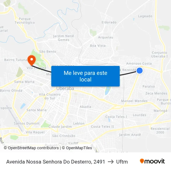 Avenida Nossa Senhora Do Desterro, 2491 to Uftm map