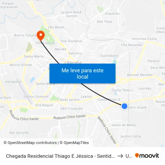 Chegada Residencial Thiago E Jéssica - Sentido Parque Das Aroeiras (Rua D) to Uftm map