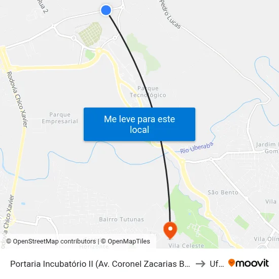 Portaria Incubatório II (Av. Coronel Zacarias Borges De Araújo) to Uftm map