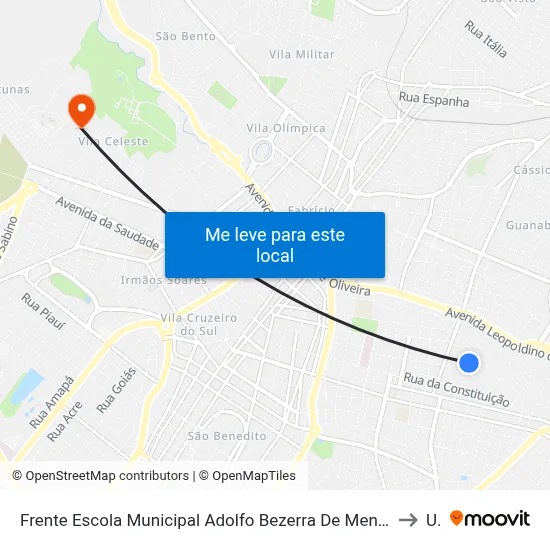 Frente Escola Municipal Adolfo Bezerra De Menezes - Sentido Terminal Leste / Jardim Califórnia (Rua Castro Alves) to Uftm map
