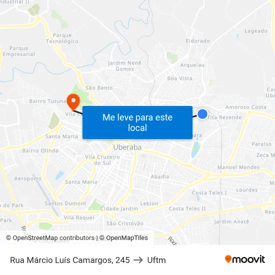 Rua Márcio Luís Camargos, 245 to Uftm map