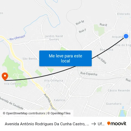 Avenida Antônio Rodrigues Da Cunha Castro, 1274-1398 to Uftm map