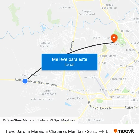Trevo Jardim Marajó E Chácaras Mariitas - Sentido Praça Rui Barbosa (Br-262) to Uftm map