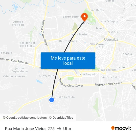 Rua Maria José Vieira, 275 to Uftm map