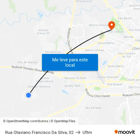 Rua Otaviano Francisco Da Silva, 02 to Uftm map