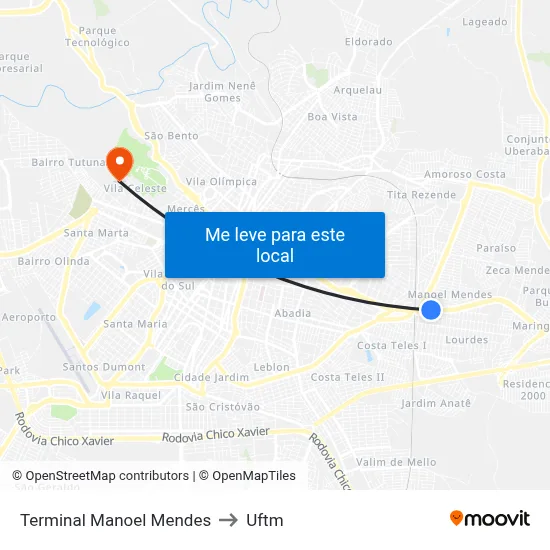 Terminal Manoel Mendes to Uftm map