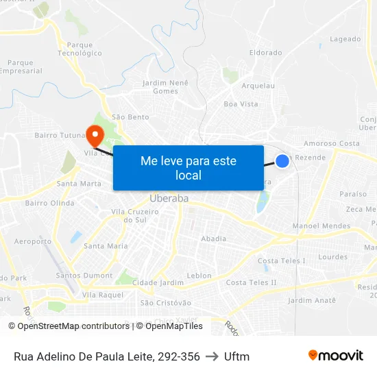 Rua Adelino De Paula Leite, 292-356 to Uftm map