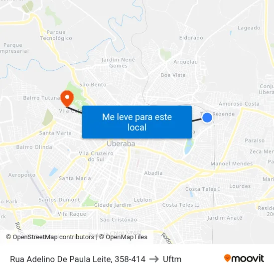 Rua Adelino De Paula Leite, 358-414 to Uftm map