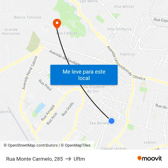 Rua Monte Carmelo, 285 to Uftm map