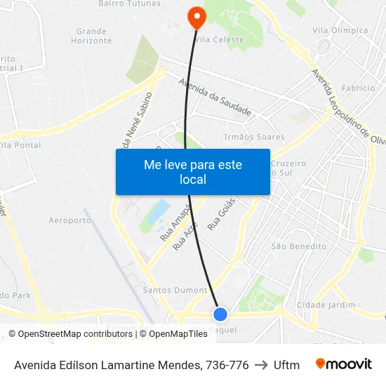 Avenida Edílson Lamartine Mendes, 736-776 to Uftm map