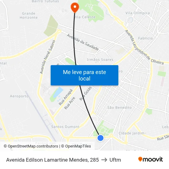 Avenida Edílson Lamartine Mendes, 285 to Uftm map