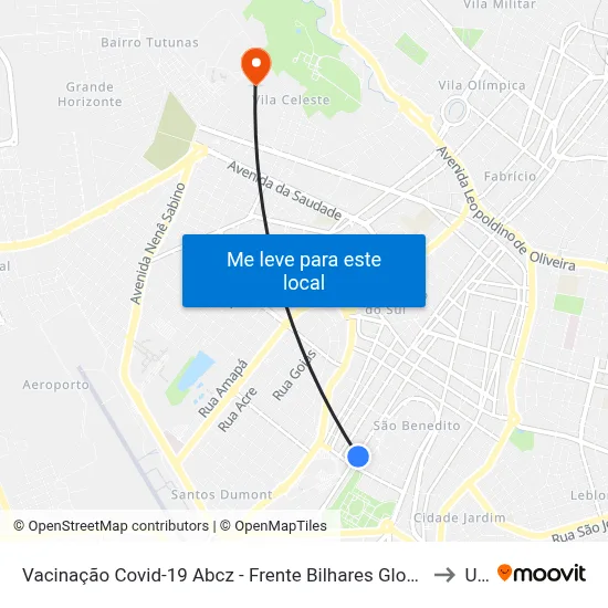 Vacinação Covid-19 Abcz - Frente Bilhares Globo Nº. 1205 (Av. Barão Do Rio Branco) to Uftm map