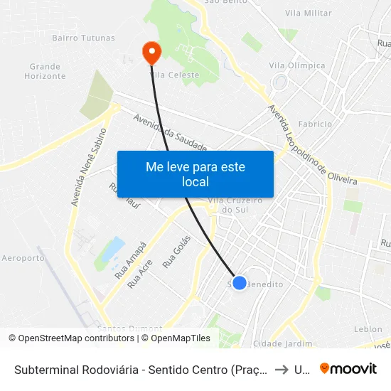 Subterminal Rodoviária - Sentido Centro (Praça Dr. Carlos Terra) to Uftm map