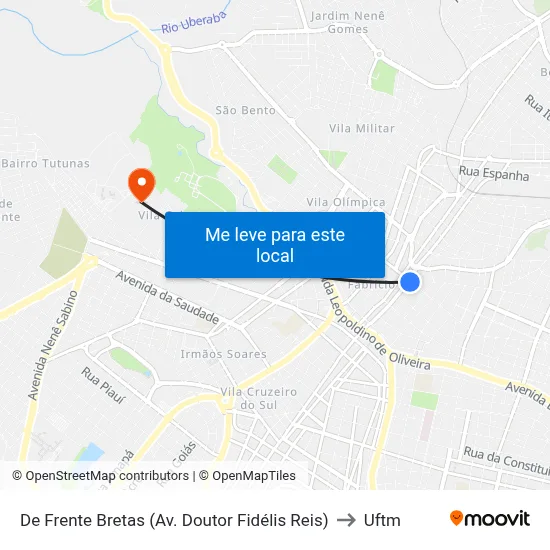 De Frente Bretas (Av. Doutor Fidélis Reis) to Uftm map