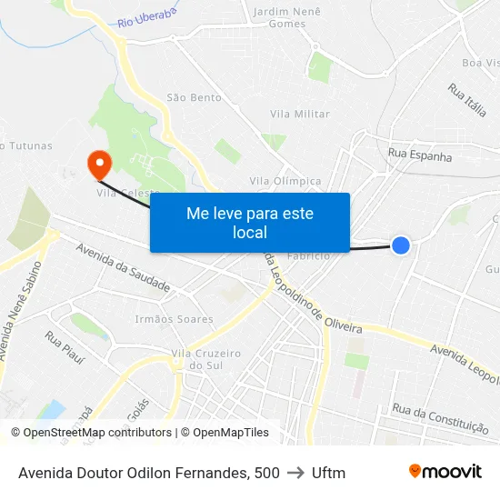 Avenida Doutor Odilon Fernandes, 500 to Uftm map