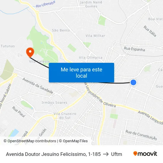 Avenida Doutor Jesuíno Felicíssimo, 1-185 to Uftm map