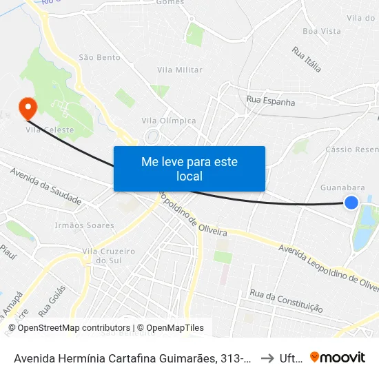 Avenida Hermínia Cartafina Guimarães, 313-453 to Uftm map