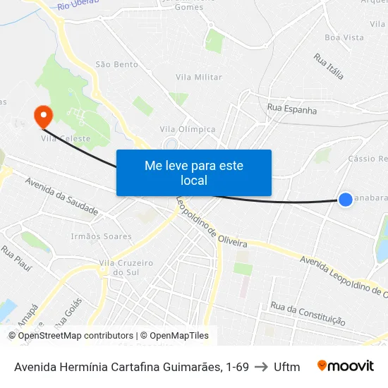 Avenida Hermínia Cartafina Guimarães, 1-69 to Uftm map